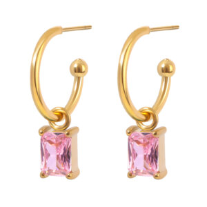 Modern Gold Hoop Earrings Featuring Dazzling Pink Zirconia