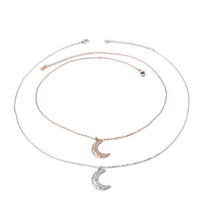 S925 Sterling Silver Moon Pendant Necklace CZ