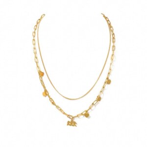 Double Layered Stainless Steel Gold Plated Zodiac Necklace