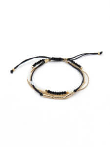 3 Layer Gold Boho Braided Bracelet with Black and White Crystals