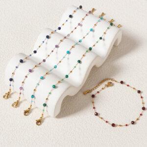 Stainless Steel Gold Plated Bracelet with Natural Stones and Miyuki Beads