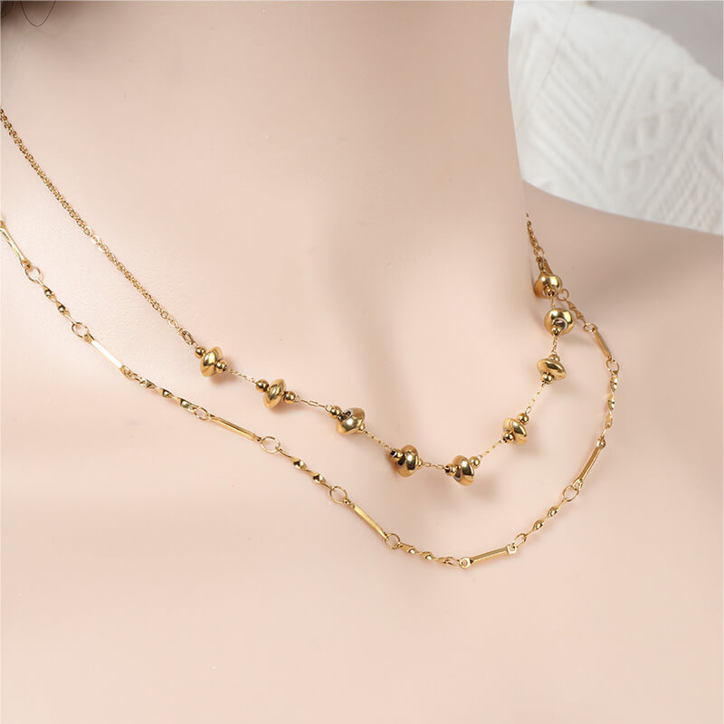 Sophisticated Stainless Steel Double Layer Necklace 18K Gold Plated