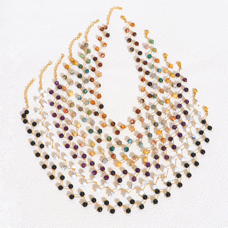 Stunning Stainless Steel Multi Stone Gold Necklace Boho Style Stunning Stainless Steel Multi Stone Gold Necklace Boho Style