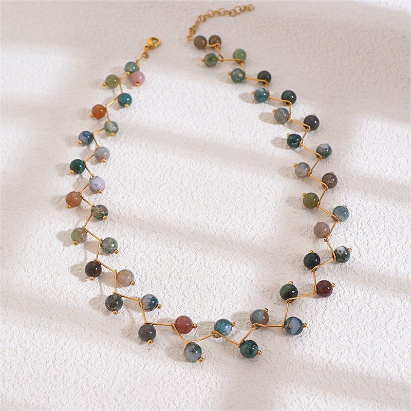 Stunning Stainless Steel Multi Stone Gold Necklace Boho Style