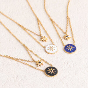 Elegant Stainless Steel Enamel Star Necklace with CZ Accent