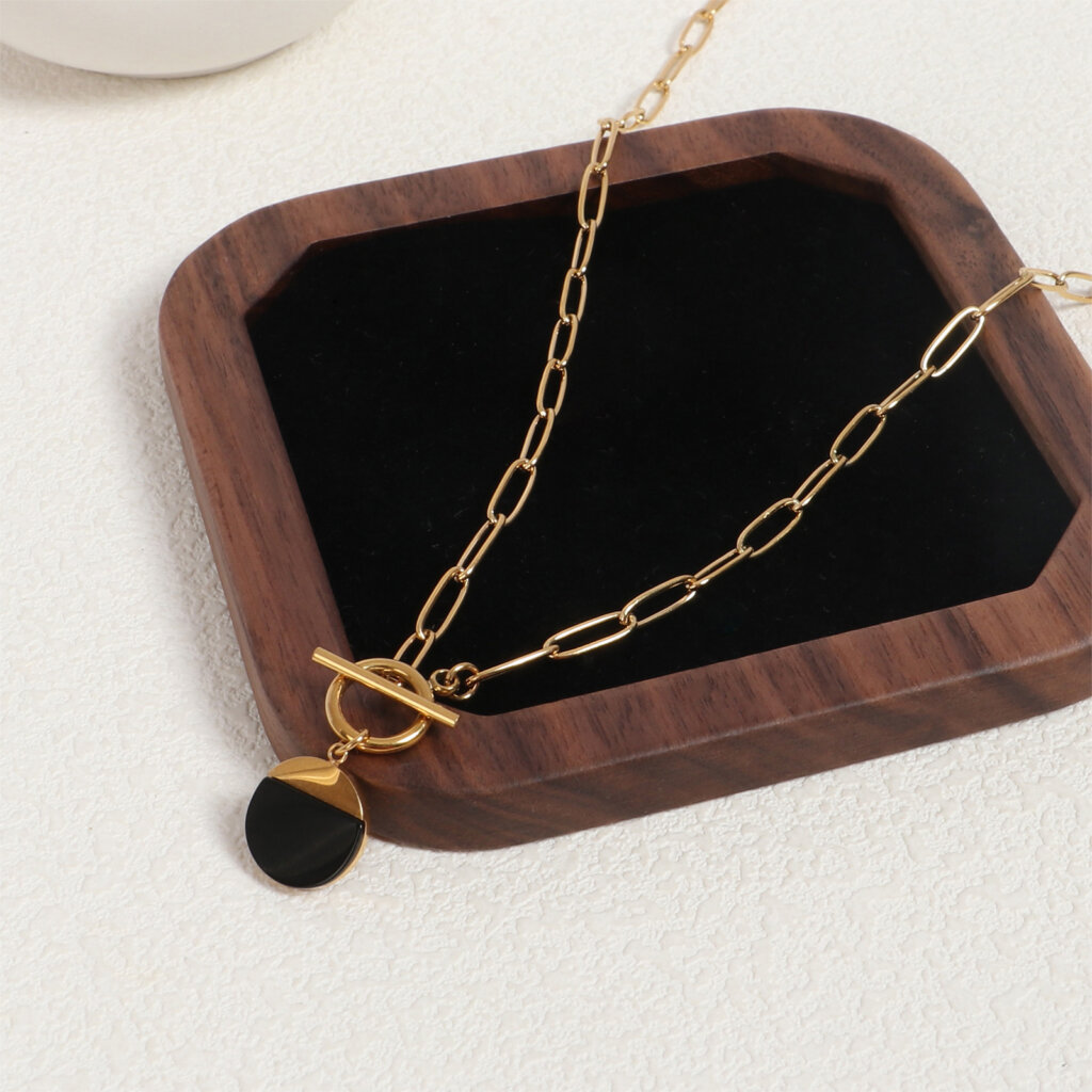 Minimalist Stainless Steel Natural Stone Pendant Necklace