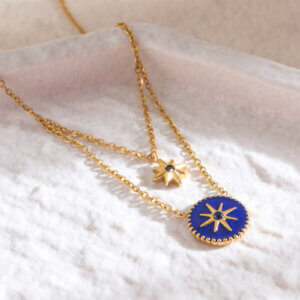 Elegant Stainless Steel Enamel Star Necklace with CZ Accent