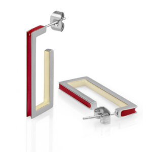 Modern Geometric Rectangle Earrings with Dual Tone Enamel Design