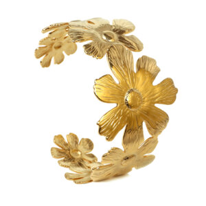 Boho Stainless Steel 18K Gold Plated Floral Cuff Bracelet