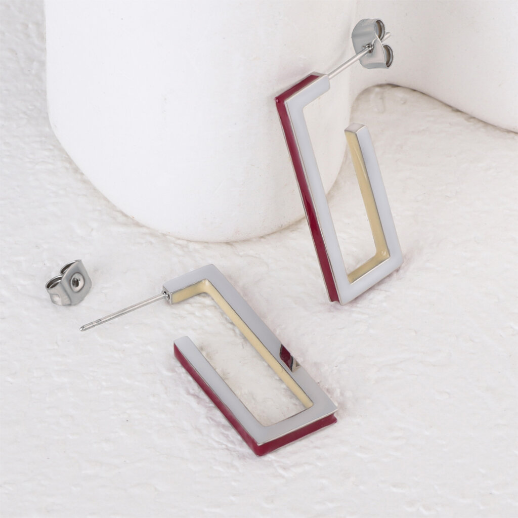 Modern Geometric Rectangle Earrings with Dual Tone Enamel Design