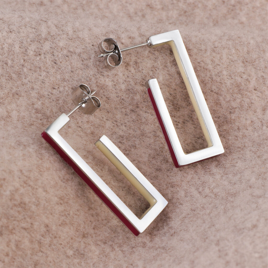 Modern Geometric Rectangle Earrings with Dual Tone Enamel Design