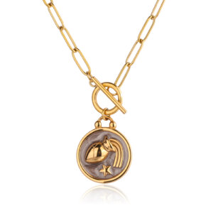 Aquarius Zodiac Sign Necklace in 18k Gold Plated Stainless Steel