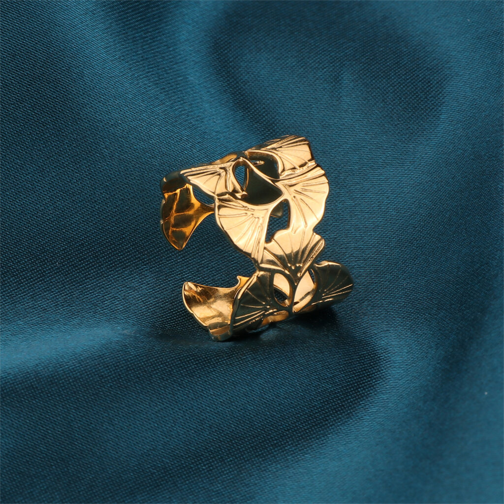 Elegant Ginkgo Leaf Ring in 18K Gold Plated Stainless Steel