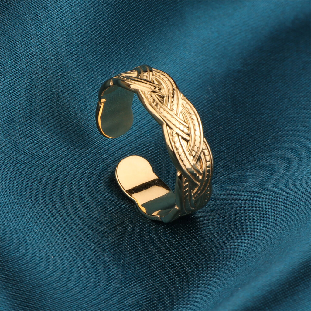 Vintage Stainless Steel Braided Gold Ring with Open Band