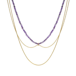 18K Gold Plated Triple Layer Natural Stone Bead Necklace