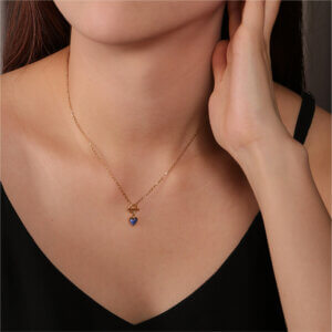 Elegant 18K Gold Plated Heart Pendant Necklace with Natural Stones