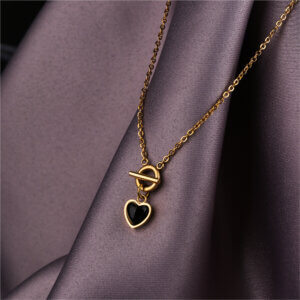 Elegant 18K Gold Plated Heart Pendant Necklace with Natural Stones
