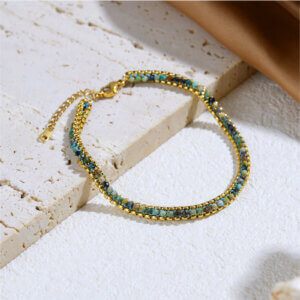 18K Gold Plated Stainless Steel Natural Stone Box Chain Bracelets