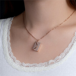 Stainless Steel Envelope Locket Necklace with Hidden Message Design