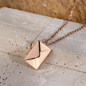Stainless Steel Envelope Locket Necklace with Hidden Message Design