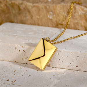 Stainless Steel Envelope Locket Necklace with Hidden Message Design