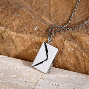 Stainless Steel Envelope Locket Necklace with Hidden Message Design