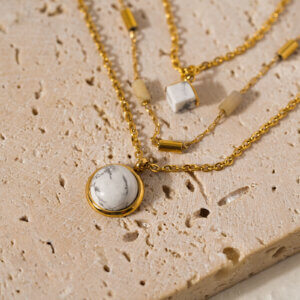 Stylish Triple Layer Necklace with Natural Stone Accents
