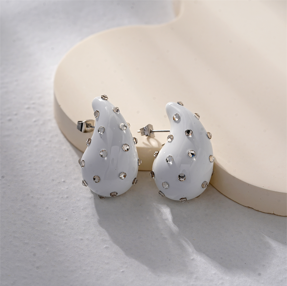 Rhinestone White Enamel Earrings Collection Designer Style