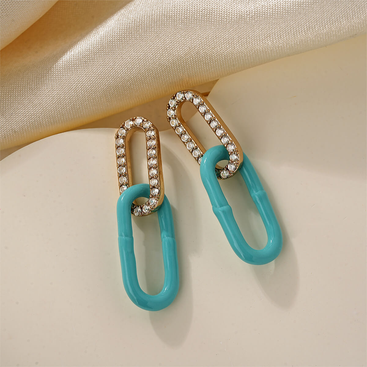 Double Link Paperclip Earrings with CZ and Vibrant Enamel Colors