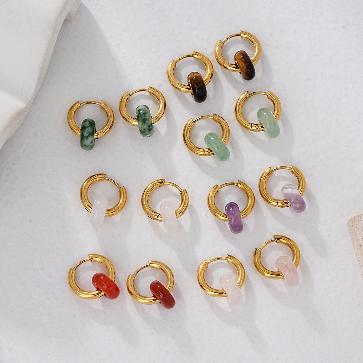 Minimalist Natural Stone Donut Hoop Earrings Collection
