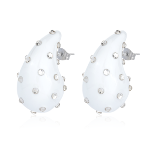 Rhinestone White Enamel Earrings Collection Designer Style