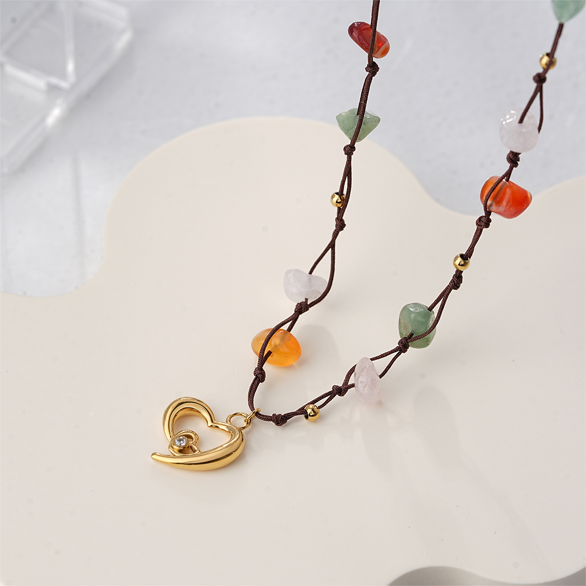 Bohemian Hand Knotted Cord Necklace with Natural Mixed Stones