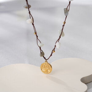 Bohemian Hand Knotted Cord Necklace with Natural Mixed Stones