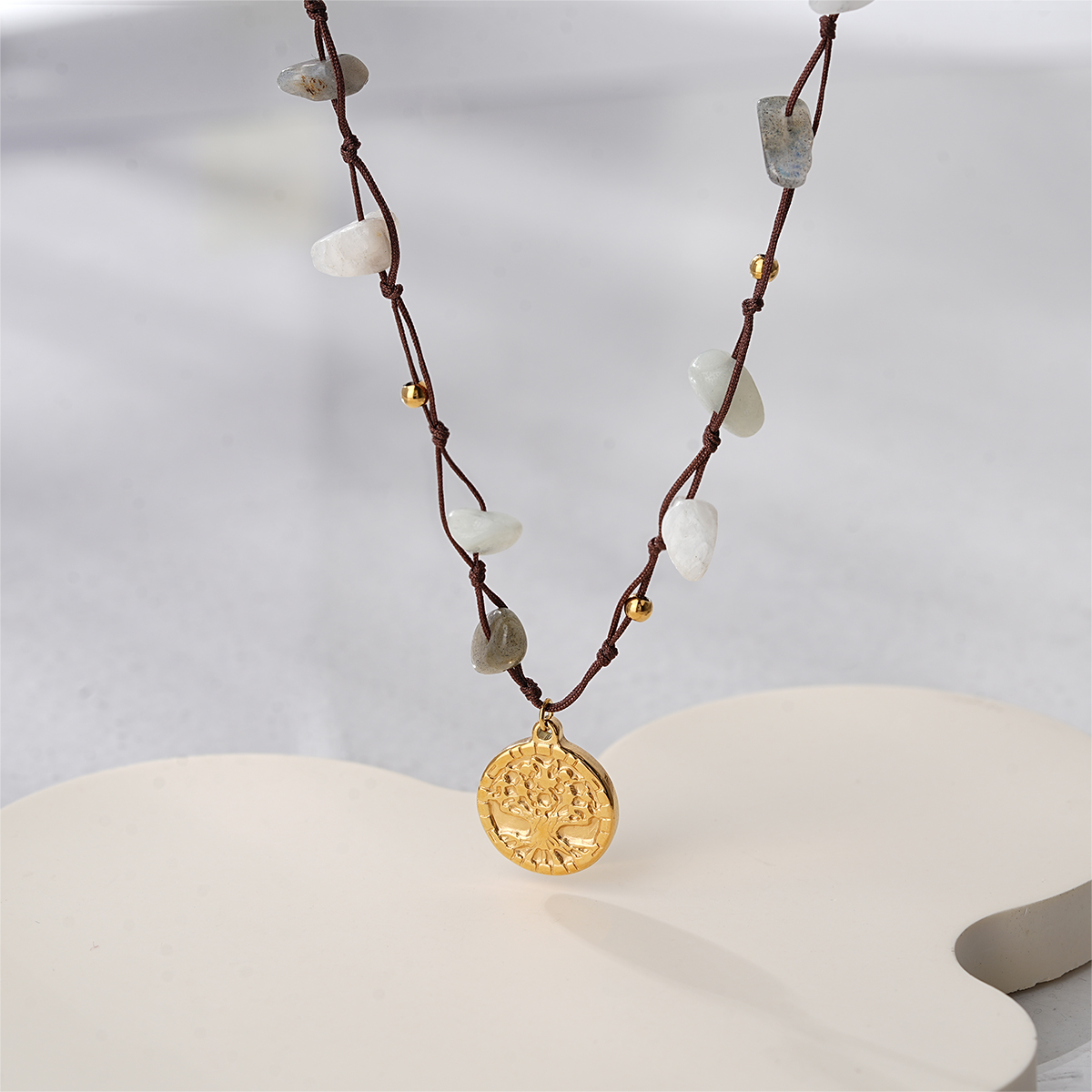 Bohemian Hand Knotted Cord Necklace with Natural Mixed Stones