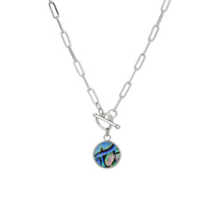 Heart Toggle Paperclip Chain Abalone Shell Pendant Necklace