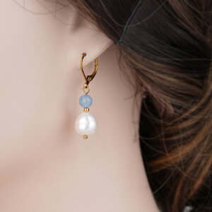 Elegant Aquamarine Bead And Baroque Pearl Drop Earrings