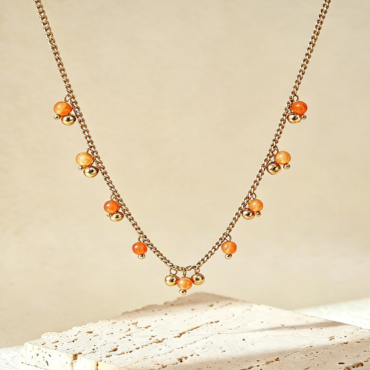 Boho Beaded Necklace with Natural Stones and Pearl Accents