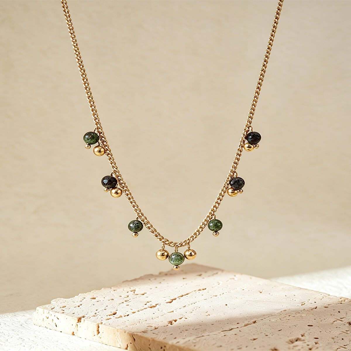 Boho Beaded Necklace with Natural Stones and Pearl Accents