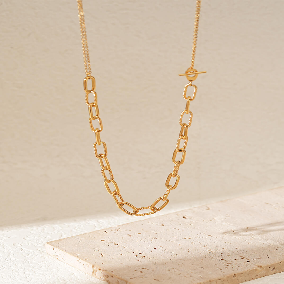 Modern Layered Chain Necklace Collection with OT Toggle Clasp