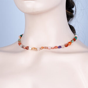 Boho Rainbow Stone Necklace with 18K Gold Bead Details