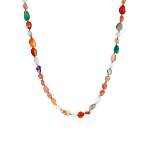 Boho Rainbow Stone Necklace with 18K Gold Bead Details