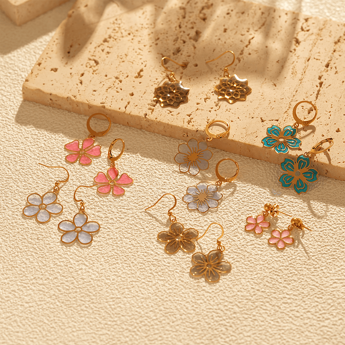 Transparent Enamel Flower Earrings in Soft Summer Colors